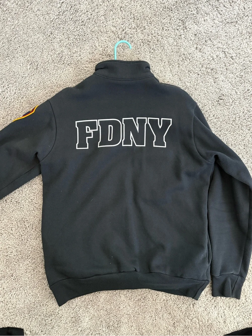 NYFD Black Men's Quarter-Zip Firefighter Pullover Sweater